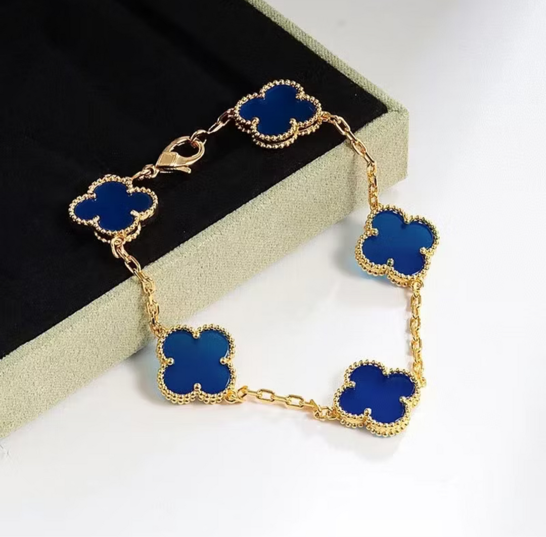 Bracelet 5 trèfles Vintage Alhambra – Bijoux de fantaisie bleus