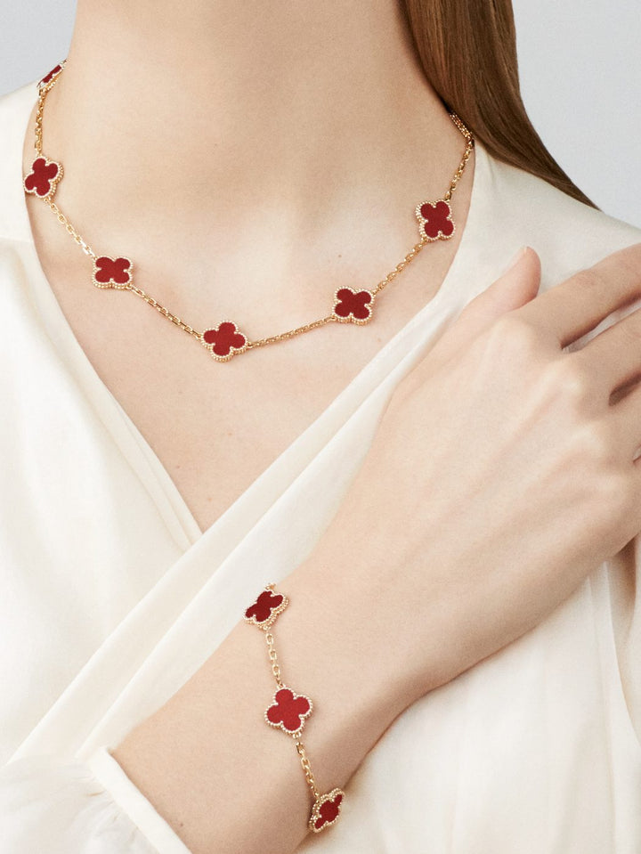 Vintage Alhambra 10 Clover Necklace – Red