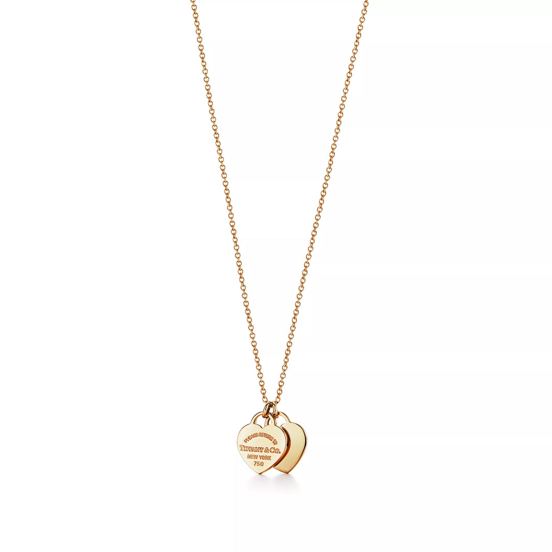 TF Gold Necklace With Two Heart Pendants