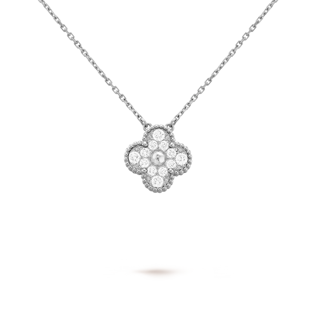 Vintage Alhambra Pendant Necklace - Silver With Crystals