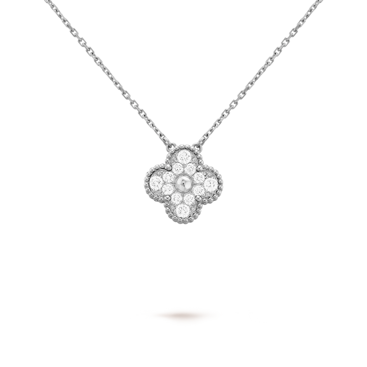 Vintage Alhambra Pendant Necklace - Silver With Crystals