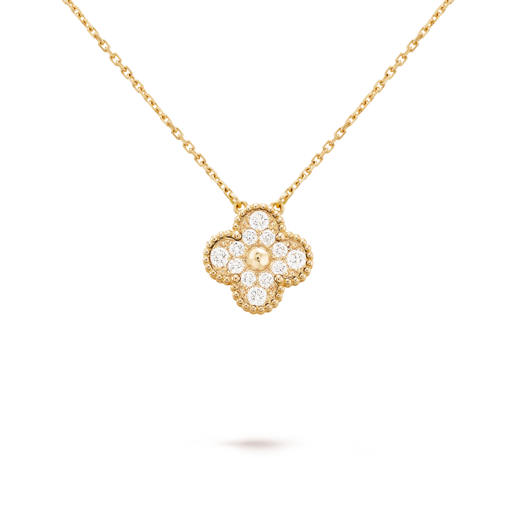 Vintage Alhambra Pendant Necklace – Gold With Crystals
