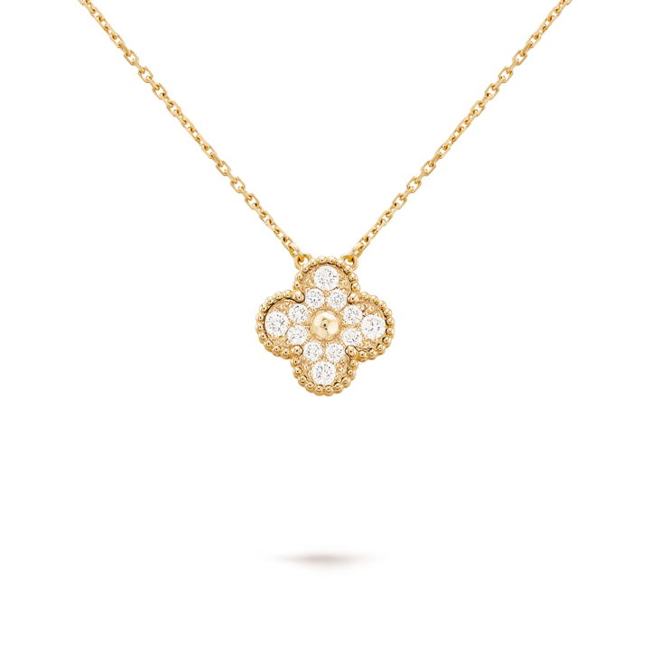 Vintage Alhambra Pendant Necklace – Gold With Crystals