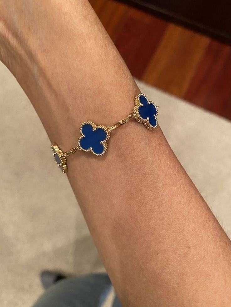 Bracelet 5 trèfles Vintage Alhambra – Bijoux de fantaisie bleus