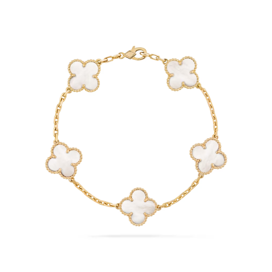 VINTAGE ALHAMBRA 5 CLOVER BRACELET – WHITE SEMI-JEWELRY