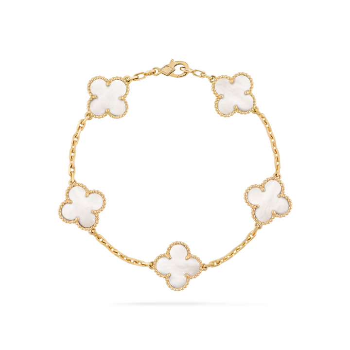 VINTAGE ALHAMBRA 5 CLOVER BRACELET – WHITE SEMI-JEWELRY