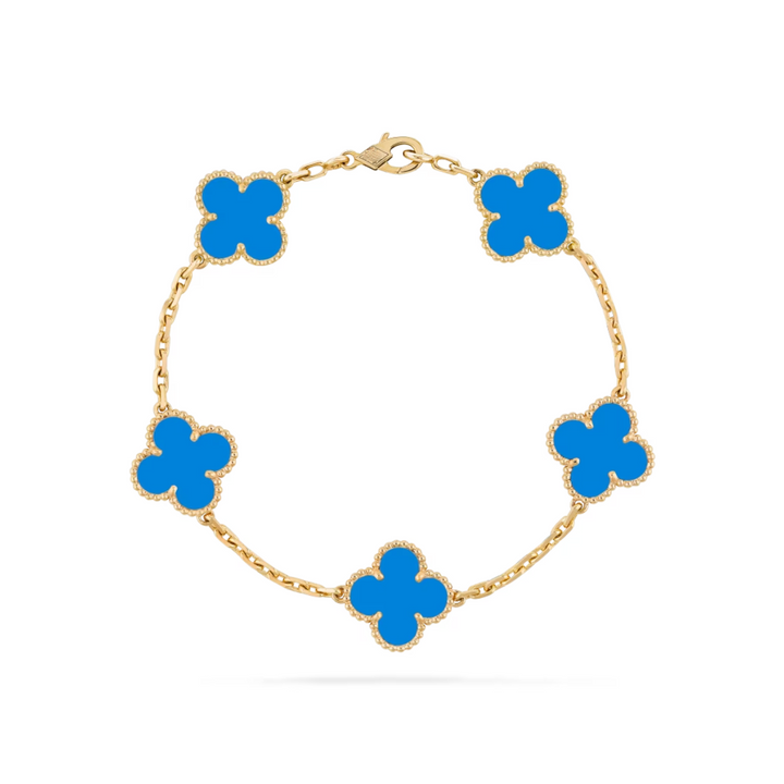 Bracelet 5 trèfles Vintage Alhambra – Bijoux de fantaisie bleus