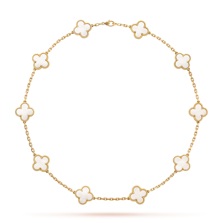 COLLIER VINTAGE ALHAMBRA 10 TRÈFLES – BLANC